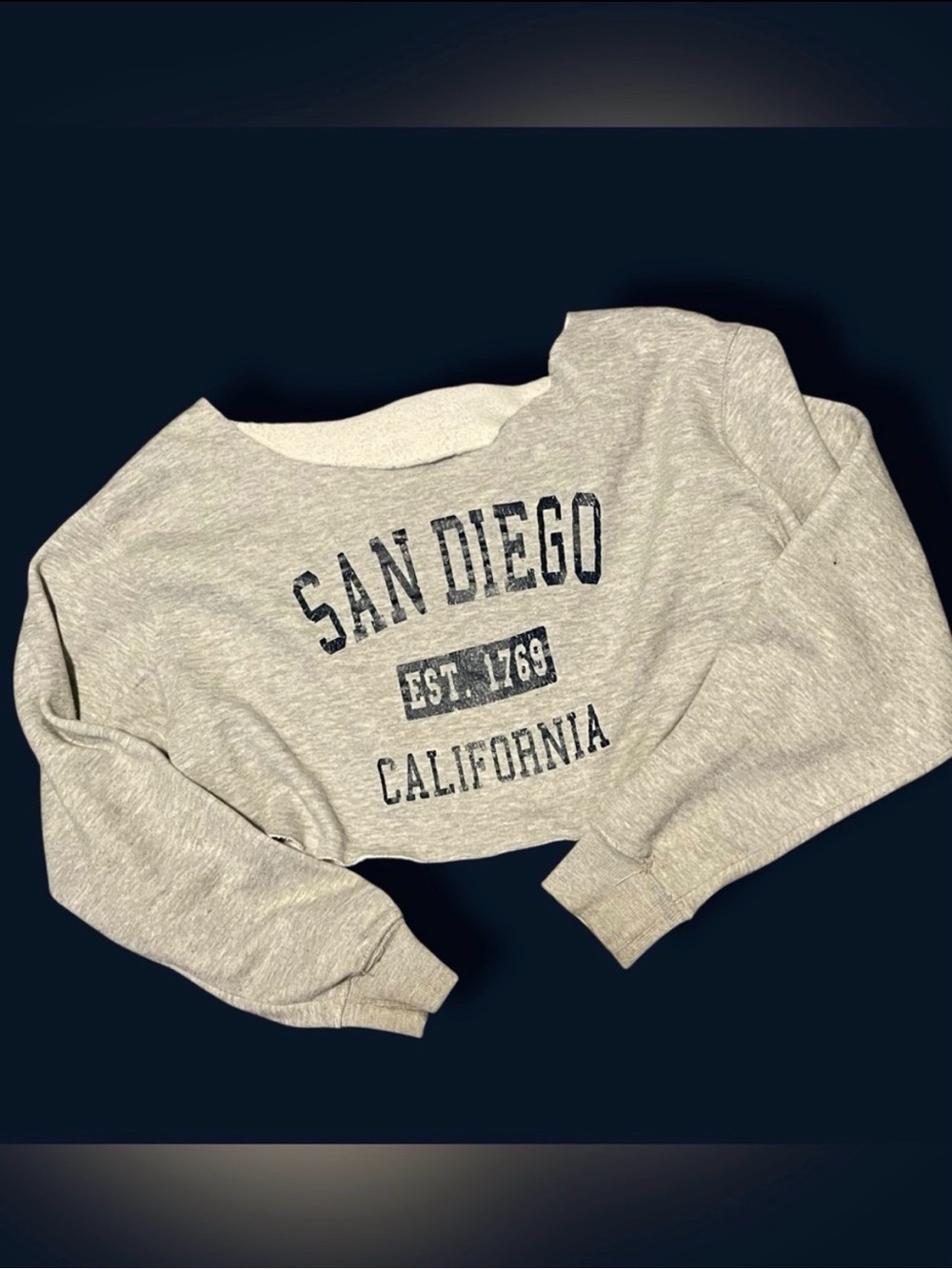 Upcycled San Diego Ca Cropped Off Shoulder Sweatshirt Women’s M Coastal Y2K